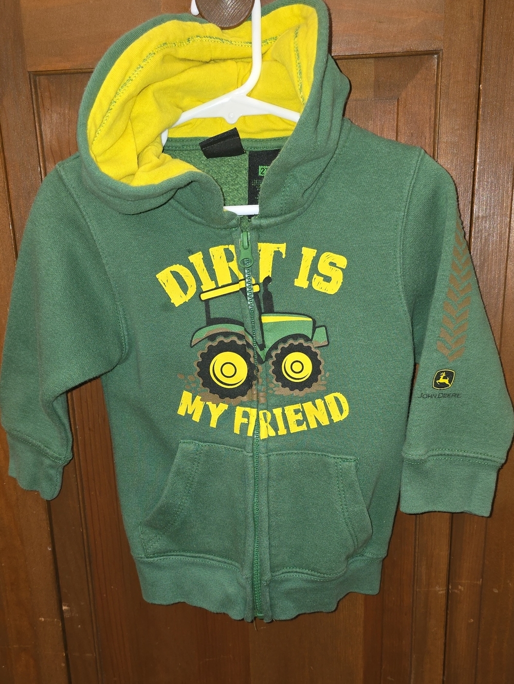 John Deere Green and Yellow Kids Hooded Zip Sweatshirt with Tractor Graphic
